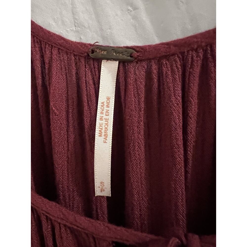 Free People Burgundy Peasant Smocked Mini Dress Sz S Boho Oversized - Picture 2 of 8